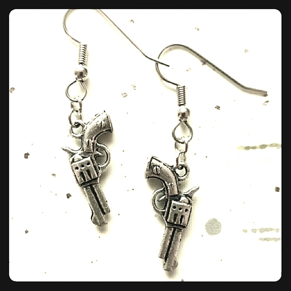 Revolver Gun Pistol Earrings